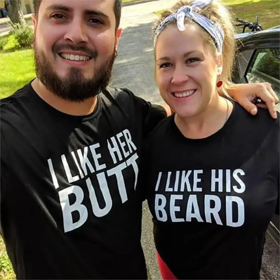 2024 NEW Valentine Gifts Couple Matching T-shirt Funny Letter BEARD BUTT Sweet Lovers Brand Tops Short Sleeve Basic O Neck Tees