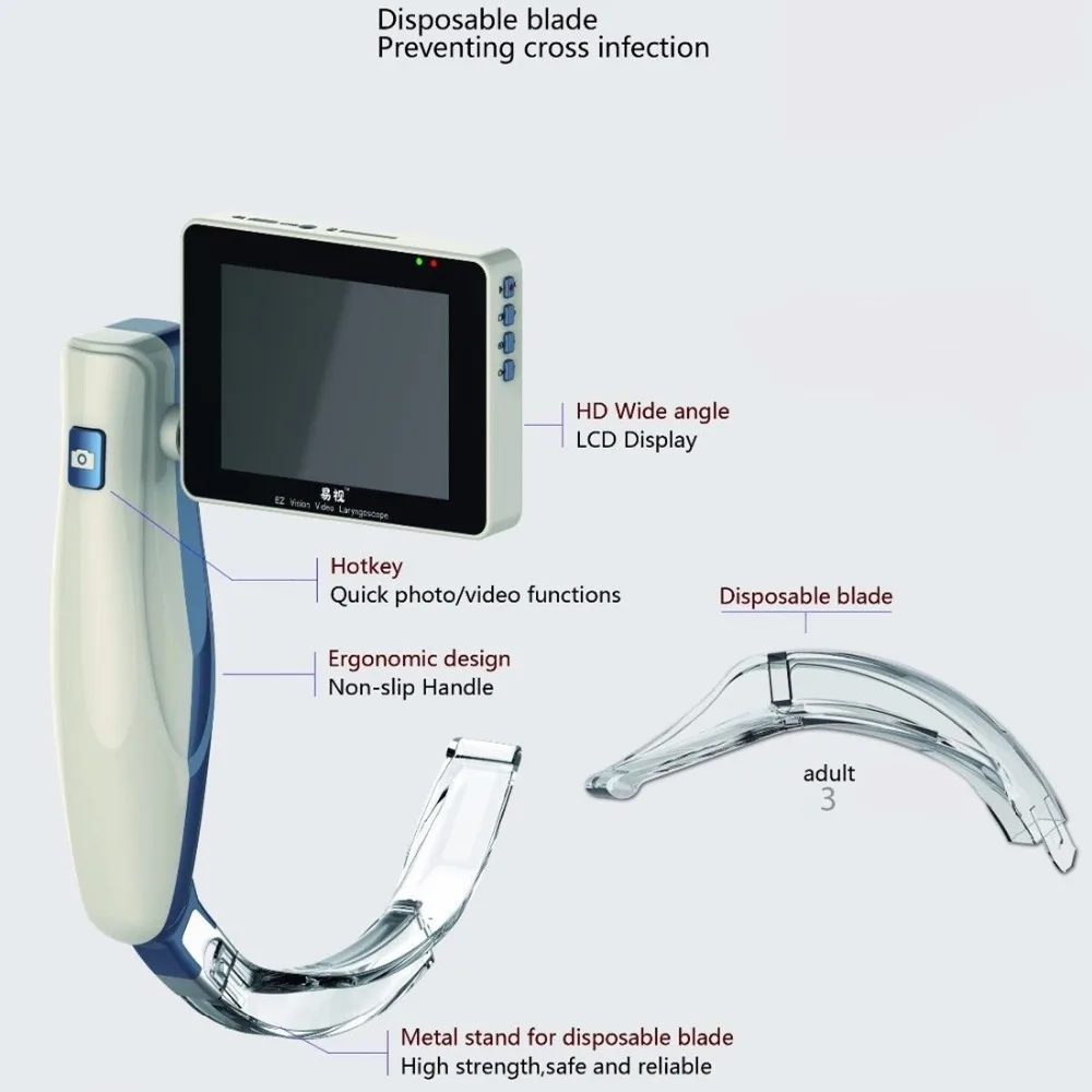 

Digital 3.0 Inch Color TFT LCD Screen Anaesthesia Video Laryngoscope With 6 Disposable Blades