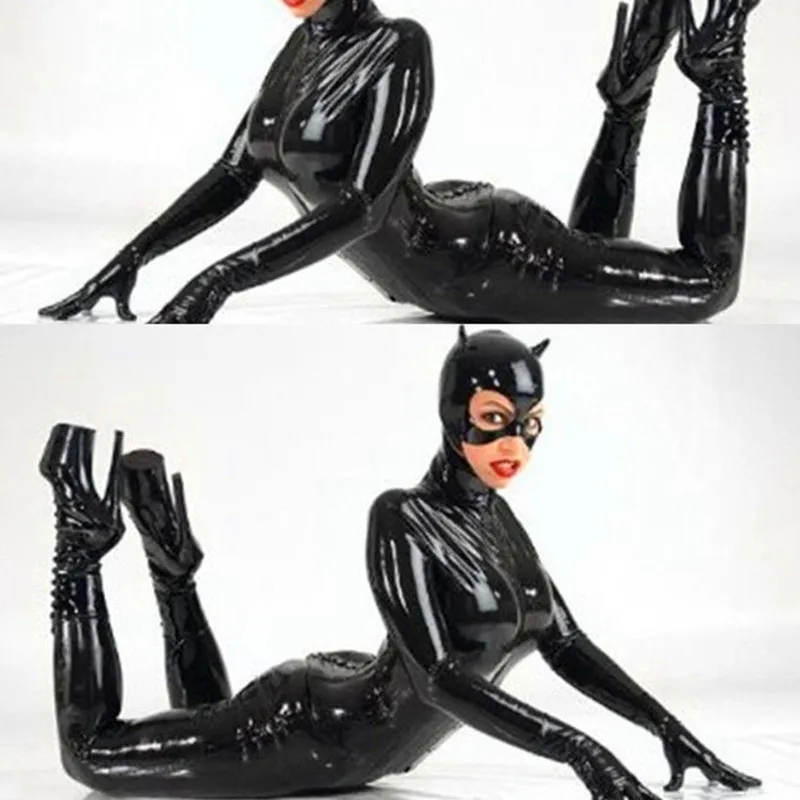 Latex Catsuit Faux Leather Cat Women Jumpsuit wetlook Stretch PVC Bodysuit Lingerie gay fetish Costume body sexy hot erotic suit