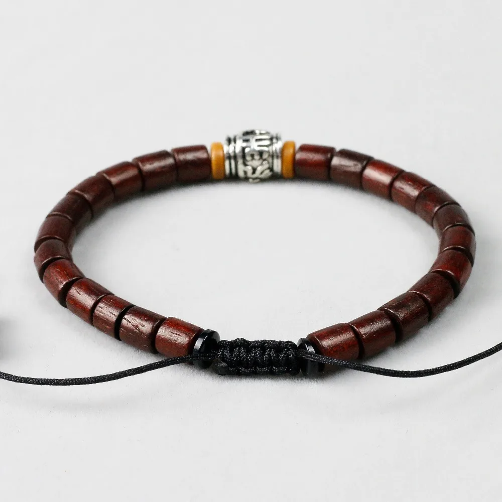 Natural Wood Beaded Bracelets OM Mala Beads Charm Bracelet Men Women Handmade Woven Wrist Buddha jewelry