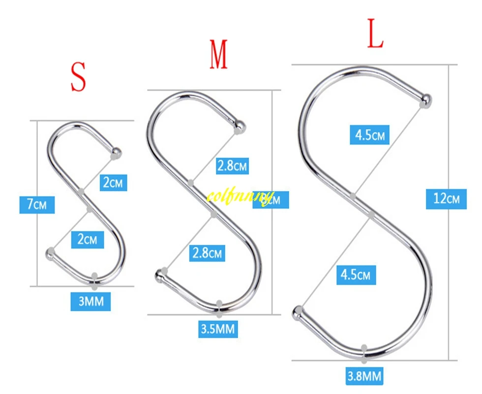 500pcs/lot 7cm /8cm /12cm Stainless Steel Practical Hooks S Shape Kitchen Railing S Hanger Hook Clasp Holder Hooks