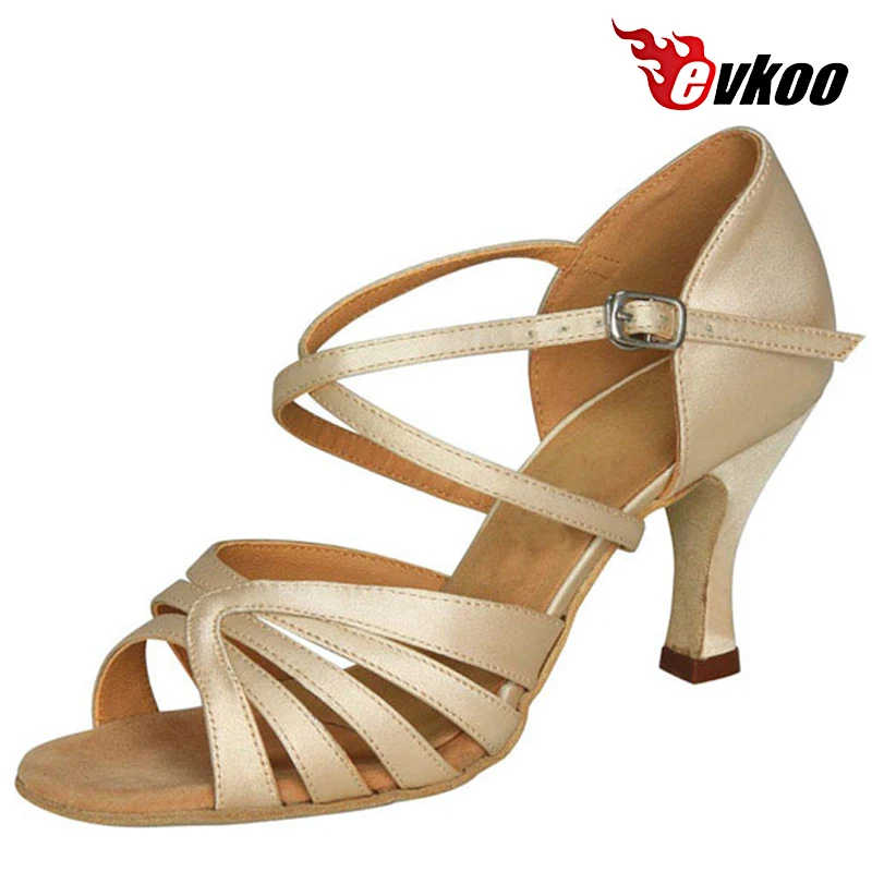 

Evkoodance Khaki Satin Woman Dance Shoes 7cm Heel Height Shoes Salsa Latin Leather Sole Free Shipping customize Shoes Evkoo-199