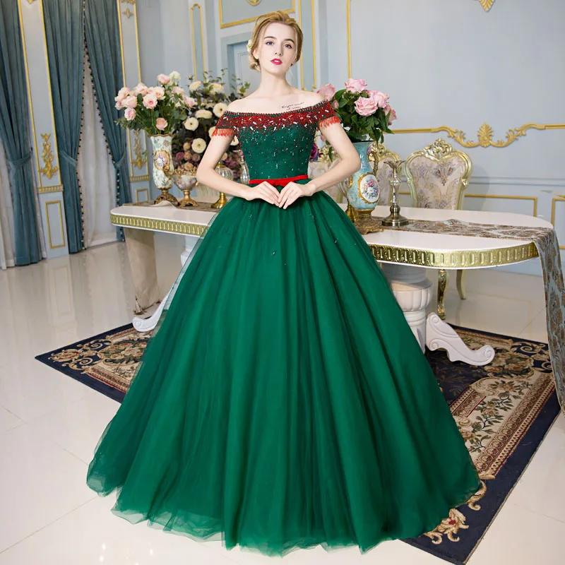 

luxury green red beading crystal Medieval Renaissance gown Sissi princess dress Victorian /Marie/ Belle Ball cosplay dress