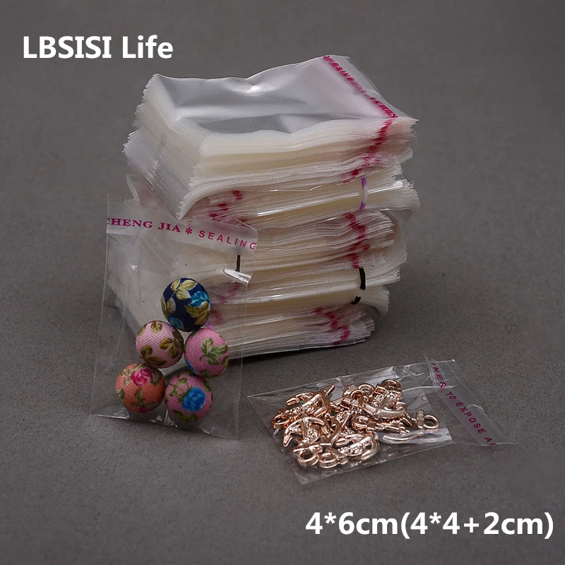 LBSISI Life 1000pcs 4*6cm Small Clear Opp Packing Bags Packaging Self Adhesive Bags Plastic Jewelry Gift Bag OEM Size