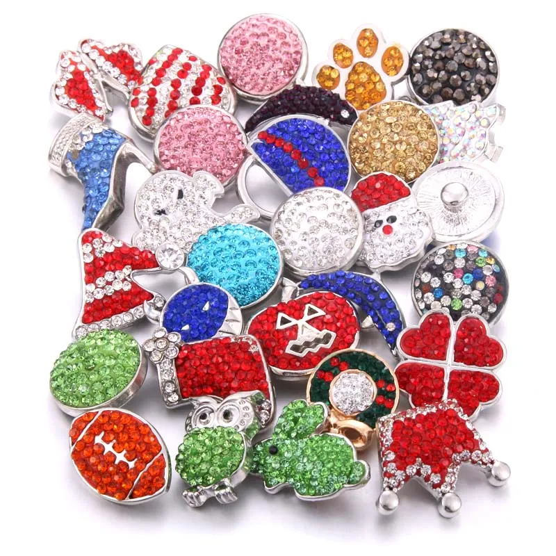 Wholesale 10pcs/lot Colorful Mix Random 12mm 18mm Snap Jewelry Rhinestone Snap Button for Snap Bracelets Necklaces Jewelry