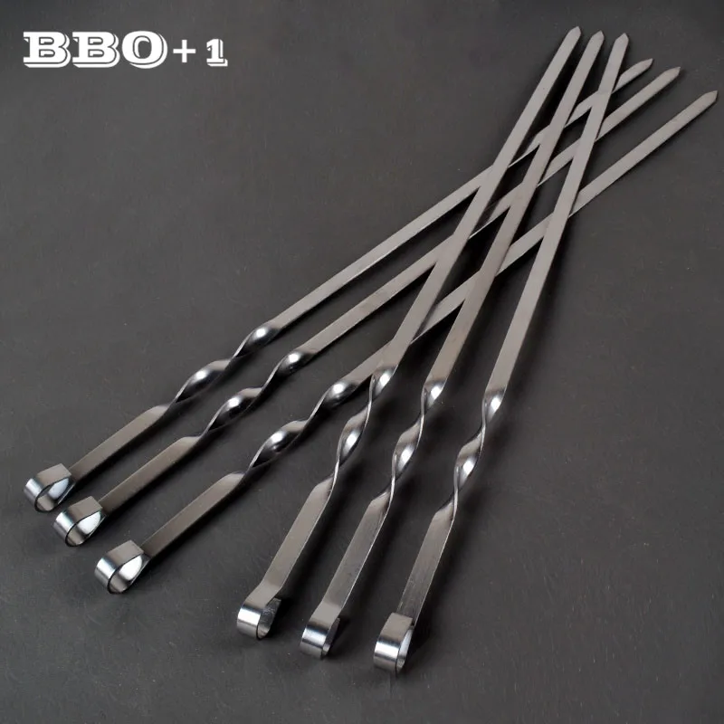 21.6\'\' 55CM Kabob Skewers Large Flat Barbecue Skewer set Stainless steel Sticks Heavy Duty Long BBQ Forks Nonslip Ring Handle