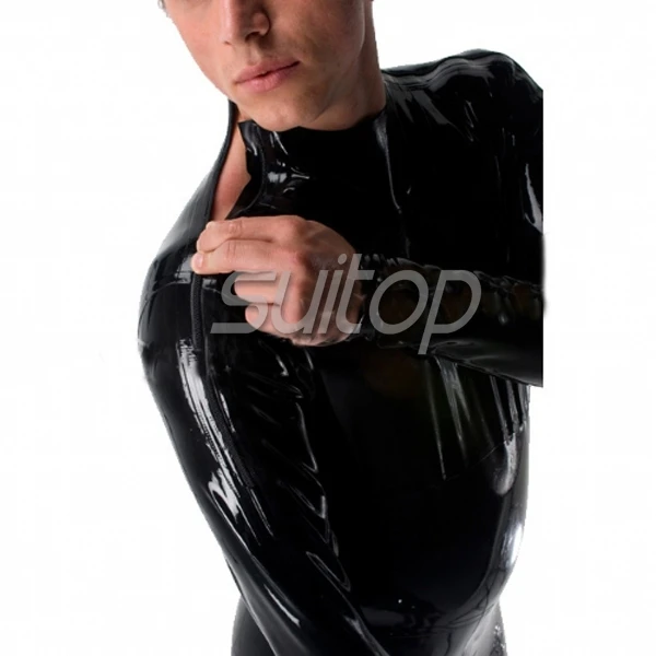 

Handmade Double Shoulders Zipper Men's Full body Design Sexy Latex Tight Jumpsuit Rubber Catsuit Clothing with Crotch Zip Suitop