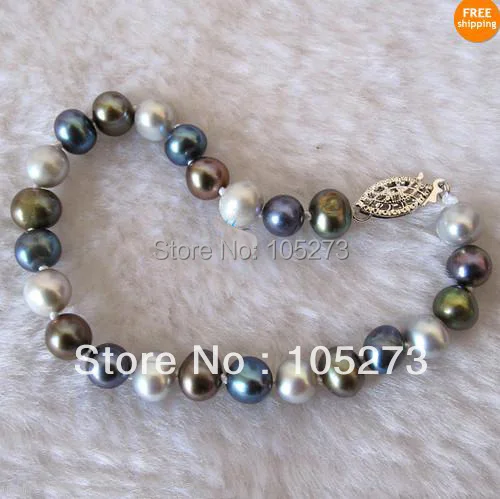 

Lovely Pearl Jewelry 7.5inch Multi Color Natural Freshwater Pearl Strand Bracelet AA7-8MM Fashion Lady's Style New Free Shipping