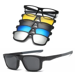 Spectacle Frame Men Women With 4 Piece Clip On Polarized Sunglasses Magnetic Glasses Male Myopia Computer Optical