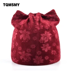 TQMSMY Lovely winter hats for women beanie Autumn girls beanies Flannel hat Russia bone Ladies Cat gorros Bauhinia flower Caps