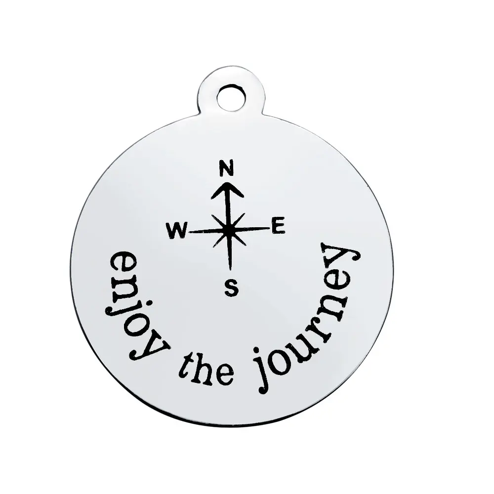 BULK 30pcs Stainless Steel Enjoy The Journry Compass Charms Round Tag Engraved Pendant 20*23.2mm