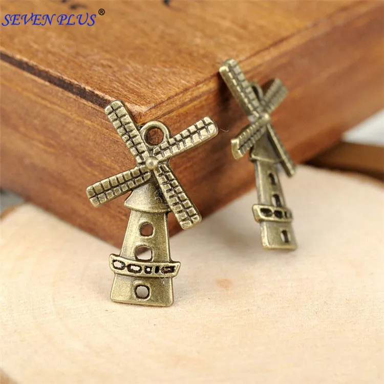 High Quality 10 Pieces/Lot 27mm*16mm Antique Bronze Plated Vintage Winnower Windmill Charms