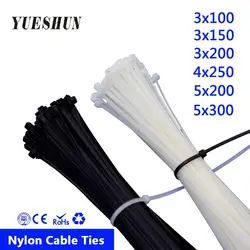 100 Uds bridas para cables de nailon 3*100 3*150 3*200 bridas para cables blancas y negras autobloquantes 5*300mm bridas con cremallera 100mm 150mm 200mm 250mm