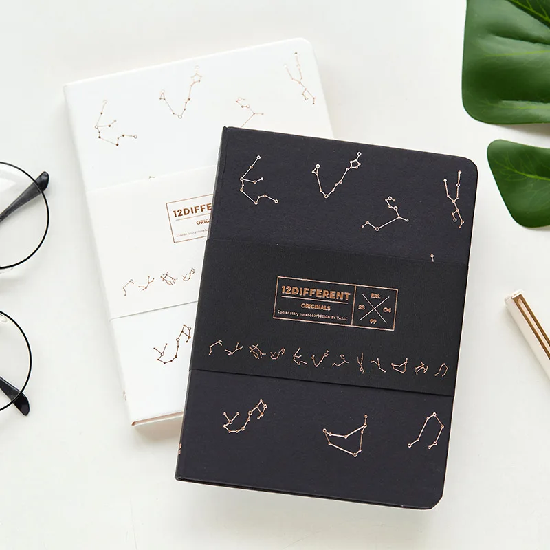 Twelve constellations series Notebook Hard copy Black white thickening Notepad Originality Organizer Blank Diary 128 sheets Gift