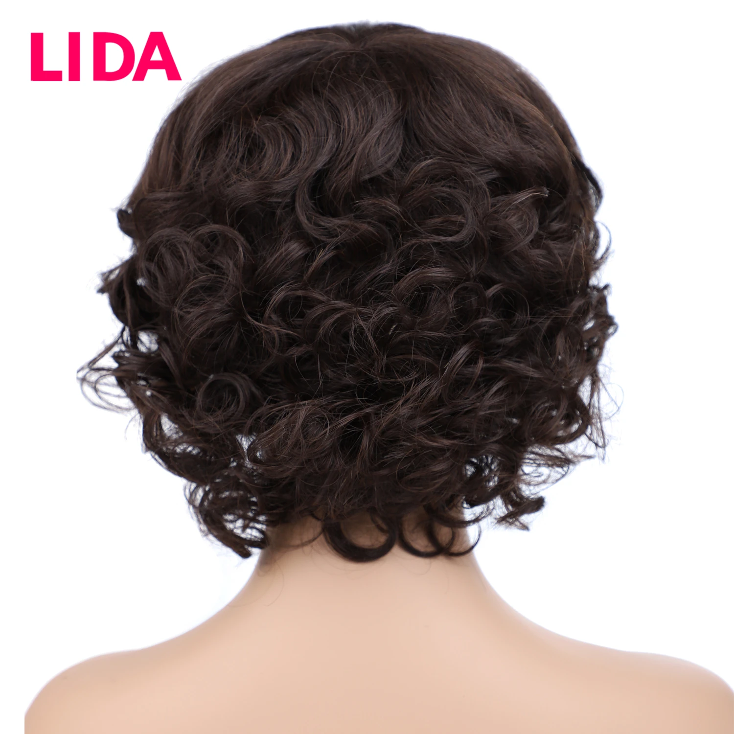 LIDA-pelucas de cabello humano rizado para mujeres, pelo malayo no Remy, 100% de densidad, hecho a máquina, 8 pulgadas