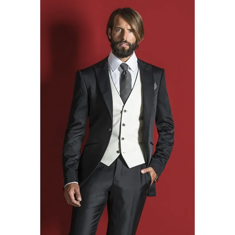 

Black Formal Men Suit Slim Fit Simple Gentleman Custom Made Prom Male Blazer Trousers 3Pcs Groom Tuxedo(Jacket+Pants+White Vest)