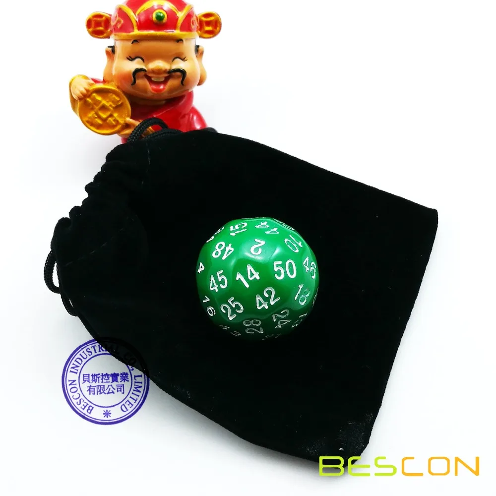 Bescon Polyhedral Dice 50-sided Gaming Dice, D50 die, D50 dice, 50 Sides Dice, 50 Sided Cube of Green Color