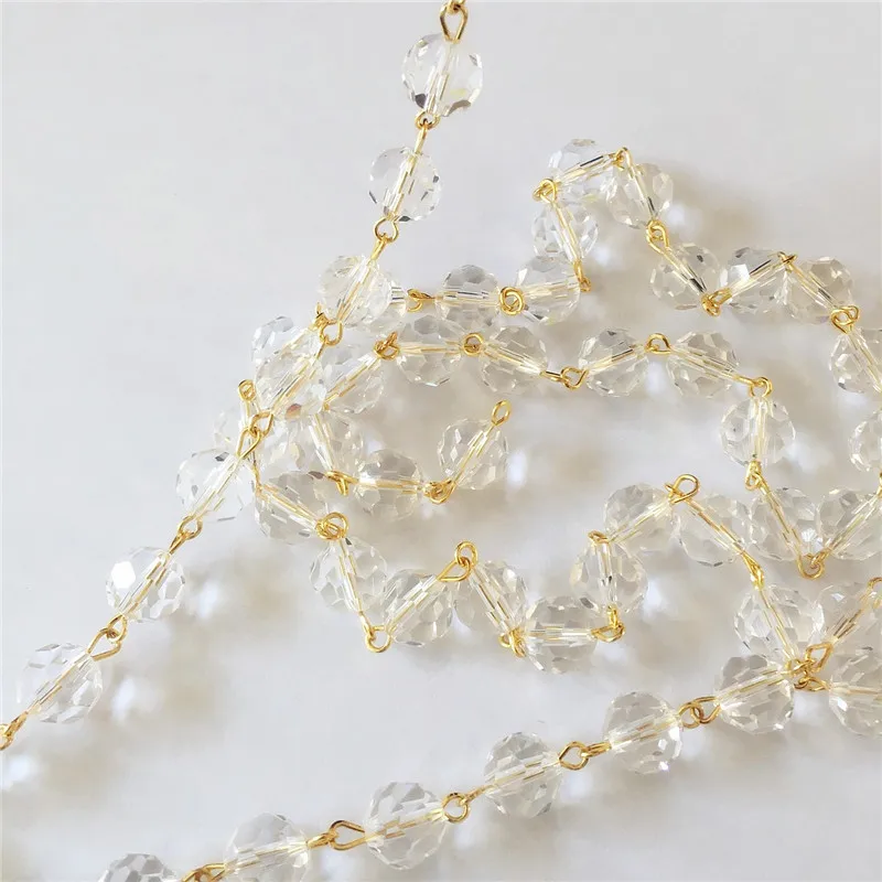 Wholesales 10 Meters Crystal Beads Chains 32 Faceted Round Beads With Gold Pin For Home Chandelier Lamp Lighting Wedding Strands