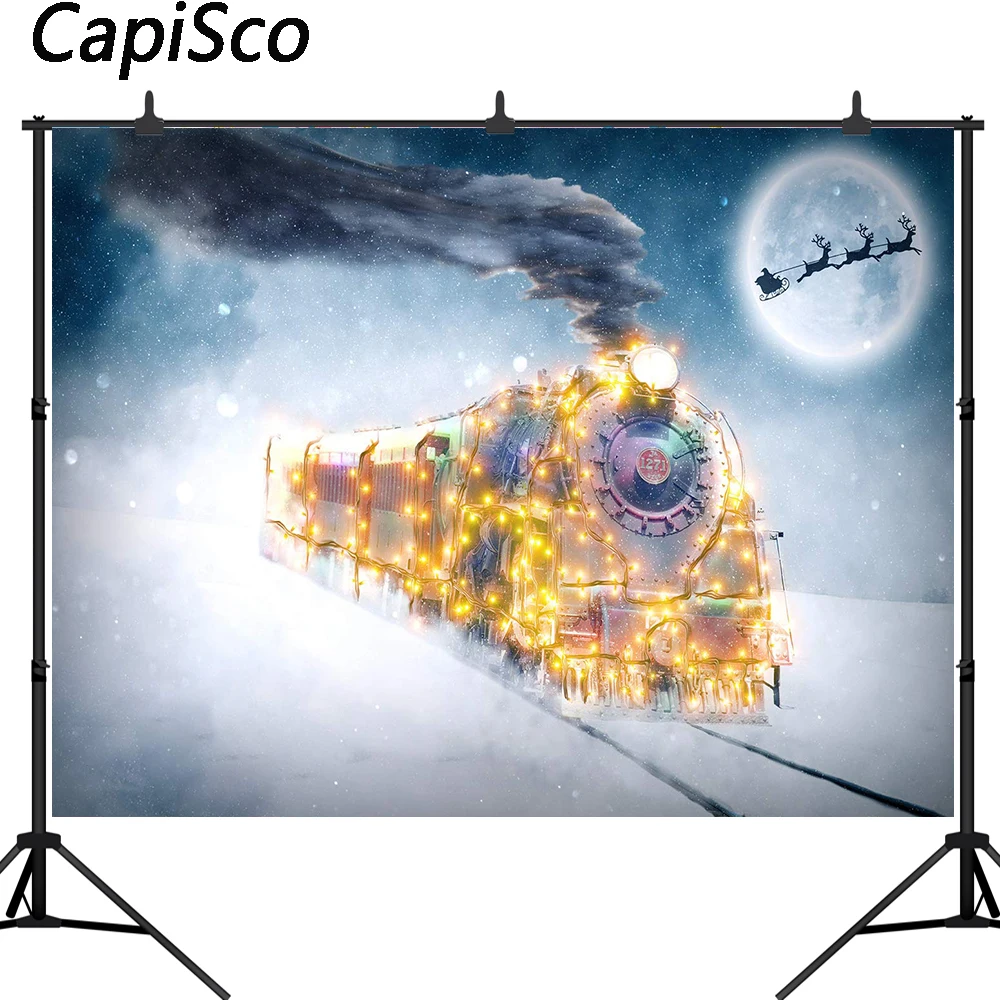Capisco backdrop for photographic studio Christmas winter snow glitter train moon fairy tale background photocall photobooth