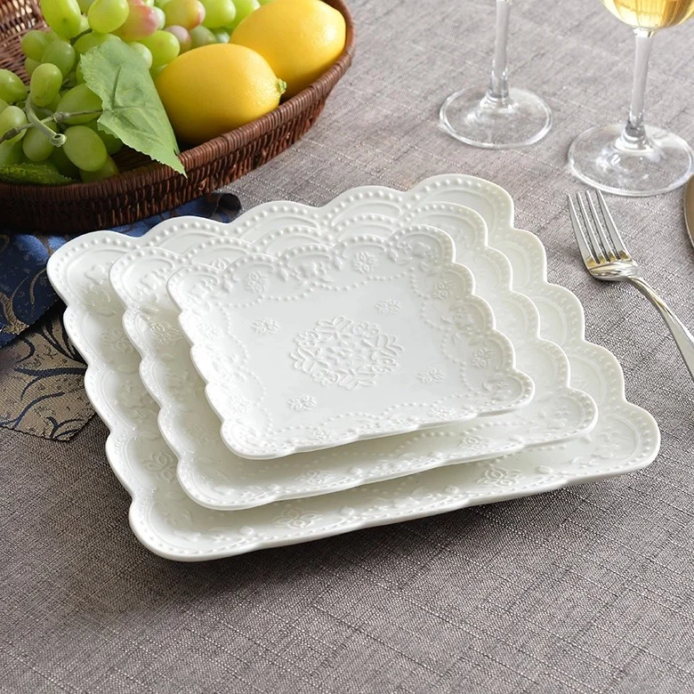 European embossed home China ceramic square plate breakfast dessert plate butterfly plate dish afternoon tea fruit plate wedding