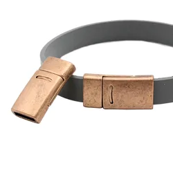 Aaazee 3 Pieces For 10x2 Leather Strip Glue Magnetic Antique Copper Clasps,10mm Bracelet End 10mmx2mm Hole Closure