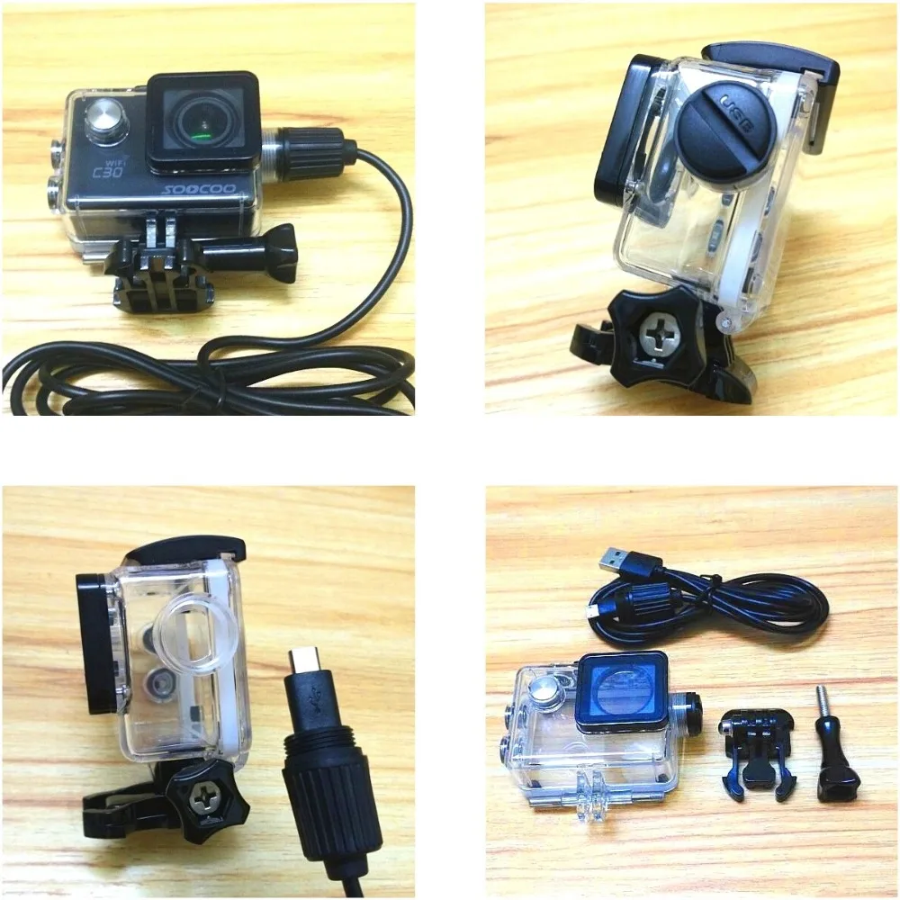 Accessories Waterproof Case Charger shell and USB Cable for SJCAM SJ4000 WiFi SJ9000 C30 R H9 For EKEN H9R Motocycle Clownfish