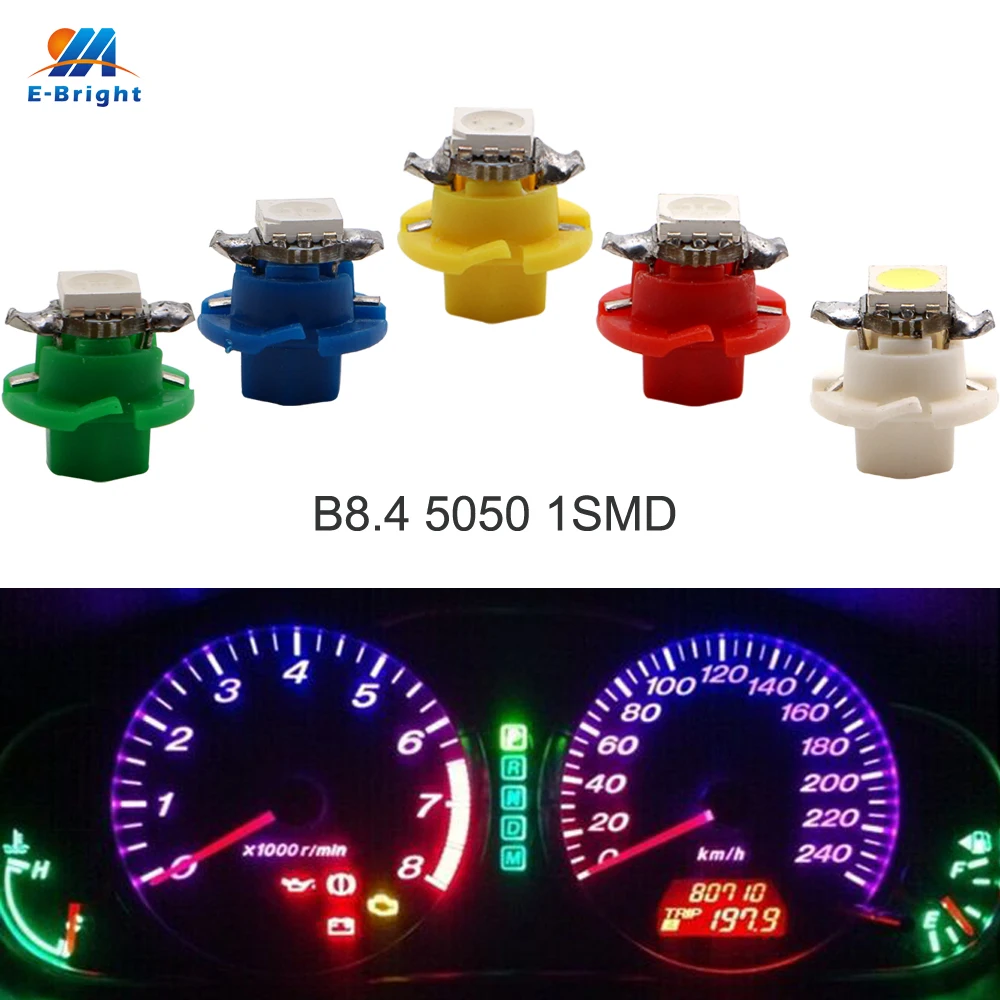 

10PCS Car LED Light T5 B8.4 5050 1SMD LED Dashboard Gauge Instrument Lights White Blue Red Green Yellow Lamp 12V Wholesale