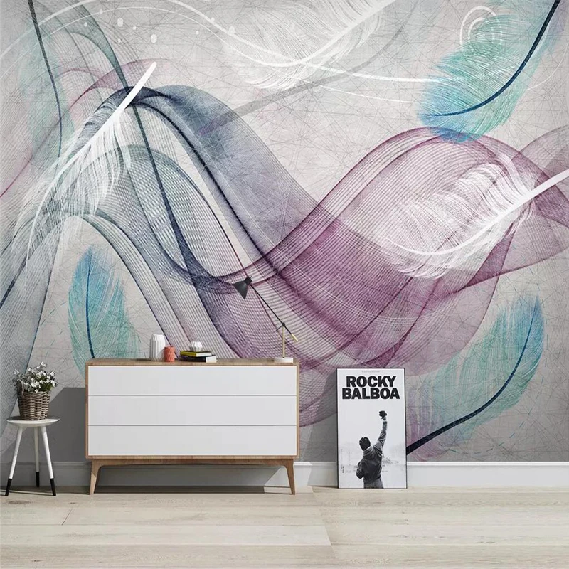 

Decorative wallpaper series Nordic style color feather abstract lines modern simple TV background wall painting