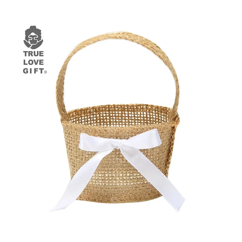 2018 New Arrival Vintage Natural Burlap Hessia Gift Candy Bags Burlap Basket Shaped Gift Cases 10*6cm Casamento Decor Gift Boxes