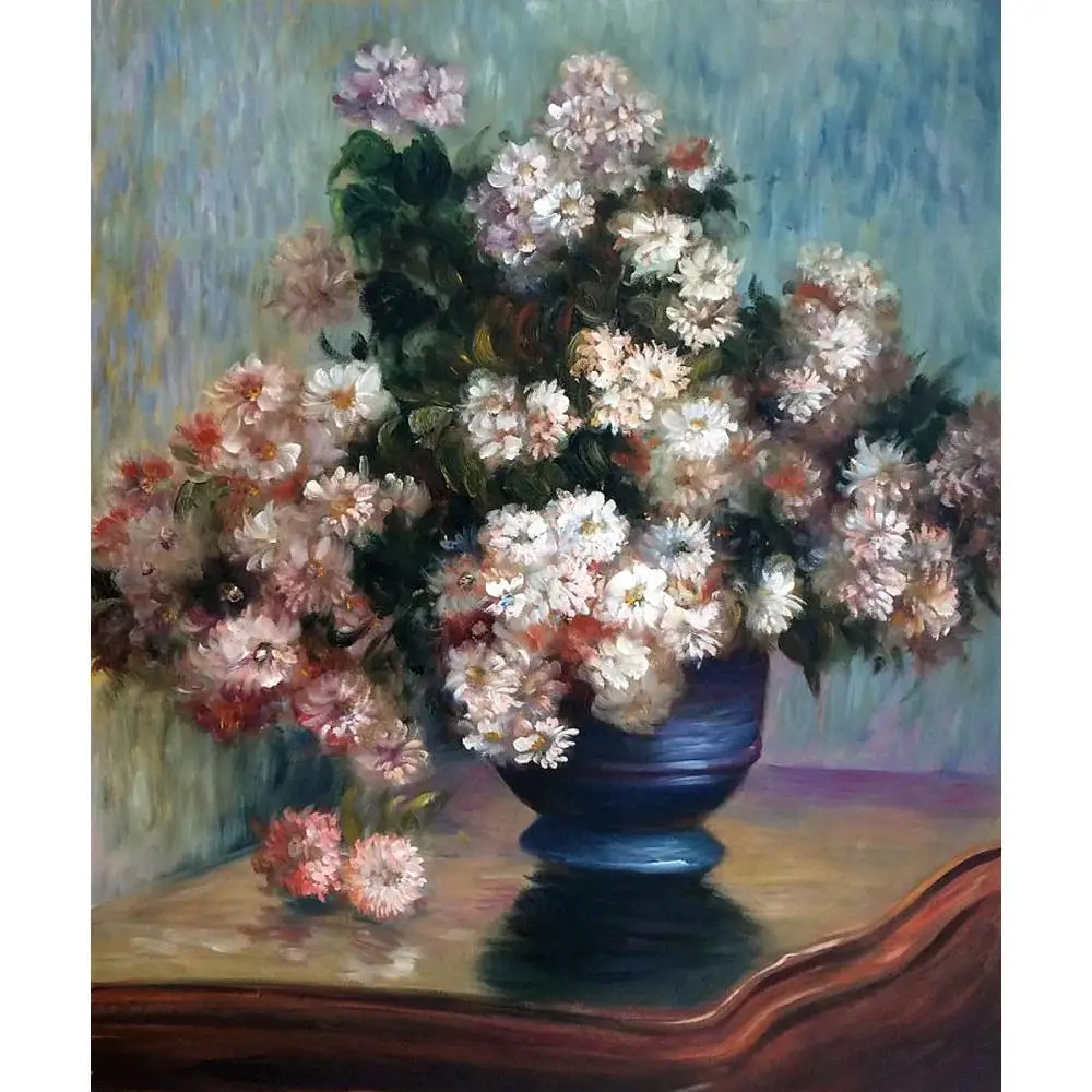 

Handmade Oil Painting Reproduction of Claude Monet Chrysanthemums Still Life Picture Convert to Canvas for Living Room Decor