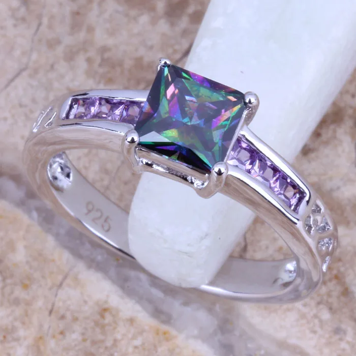 Ravishing Rainbow Cubic Zirconia Silver Plated Ring Size 6 / 7 / 8 / 9 E777