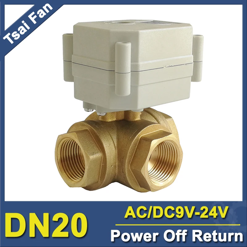 

Brass 3/4'' 3 Way T/L Bore Power Off Return Elect Valve DN20 AC/DC9-24V, Metal Gears, CE Certified, IP67 For Water Flow Control