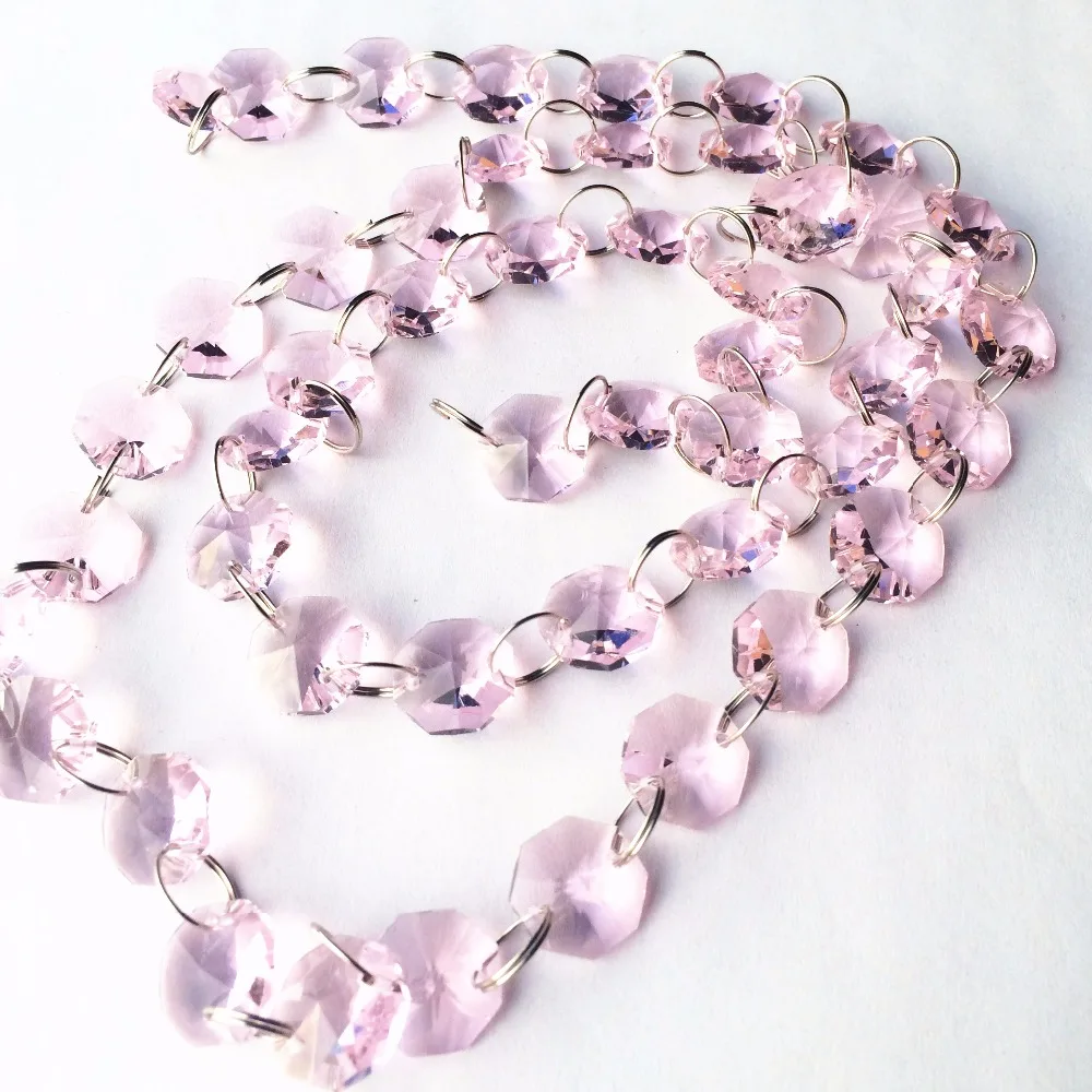 

Top Quality 33FT Beautiful Pink Crystal Glass Octagon Beads Garland Strands For Wedding & Christmas Party Event Decoration