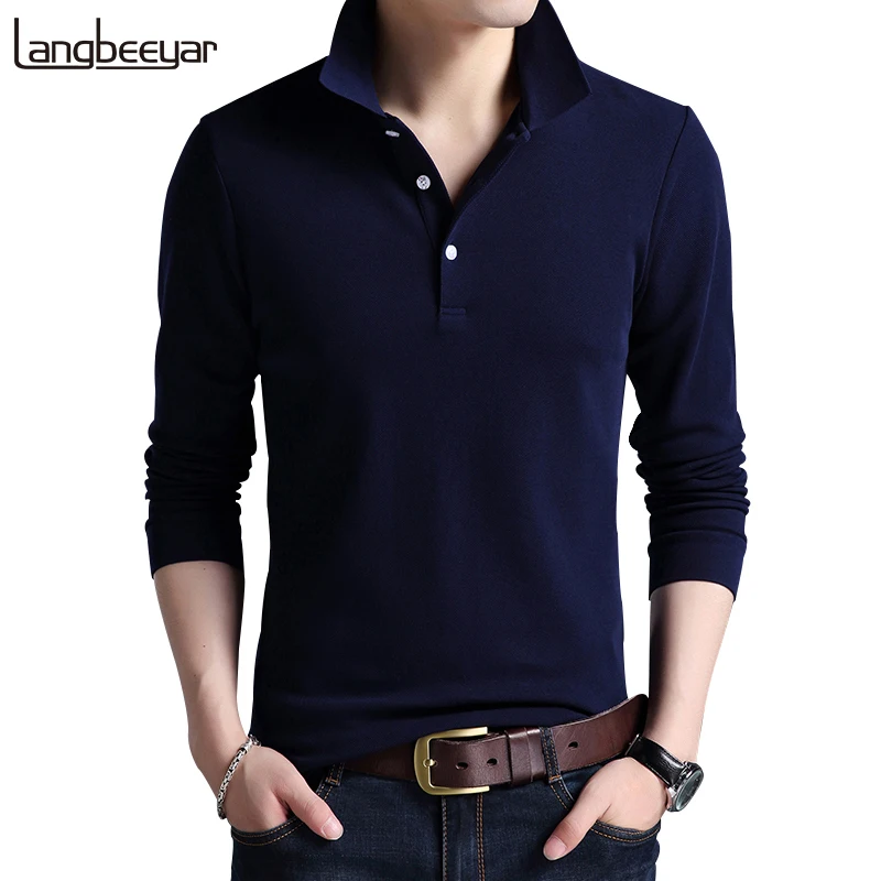 Top Grade New Fashion Men Polo Shirt Solid Color Slim Fit Polo Men Long Sleeve Mercerized Cotton Casual Polos Shirt Mens M-4XL