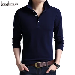 Camisa polo de algodão mercerizado de manga comprida masculina, monocromática, slim fit, casual, grau superior, nova moda, M-4XL