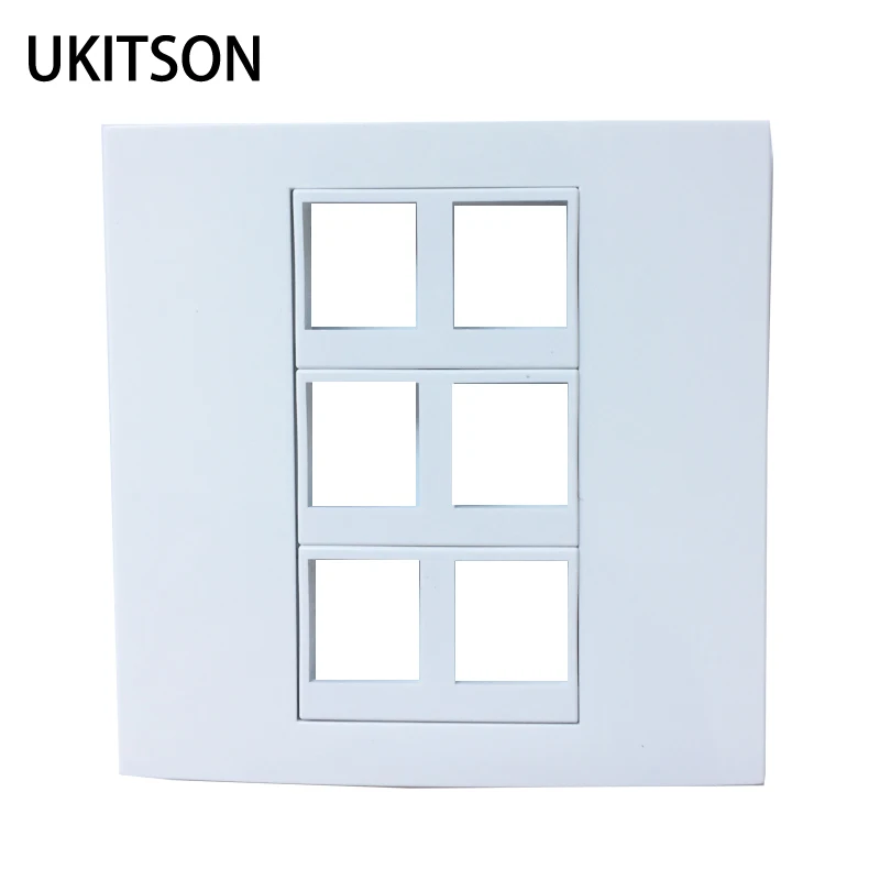 6 Ports Wall Panel Empty Faceplate Insert For 6 Keystone Jack Port Plugs Wall Outlet Face Cover Plate 86x86mm