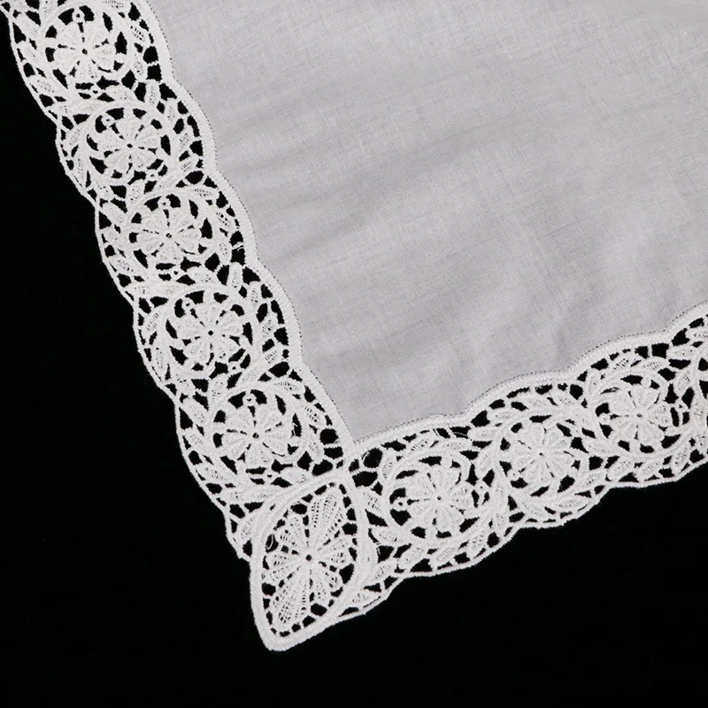 D606 10 Pieces White premium cotton lace handkerchiefs blank crochet hankies for women/ladies wedding gift