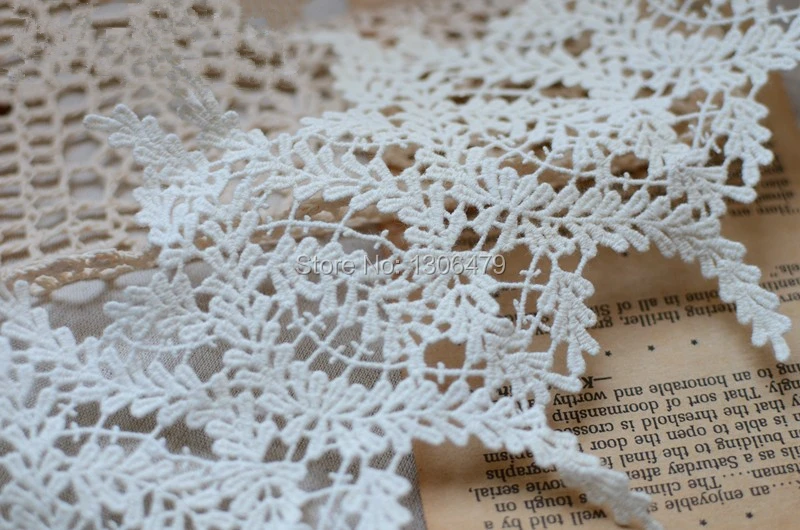 Wasserlöslicher Stickerei-Baumwollspitzenstoff, Beige und Weiß, DIY-Kleidungszubehör, 3 Yards, Breite 13 cm, RS1008 – Detail 2
