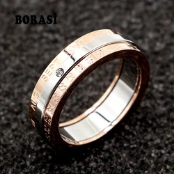 Classic Design Rotation Calendar and Date Ring Titanium Steel High Quality Rose Color Middle Brand Ring Woman Jewelry