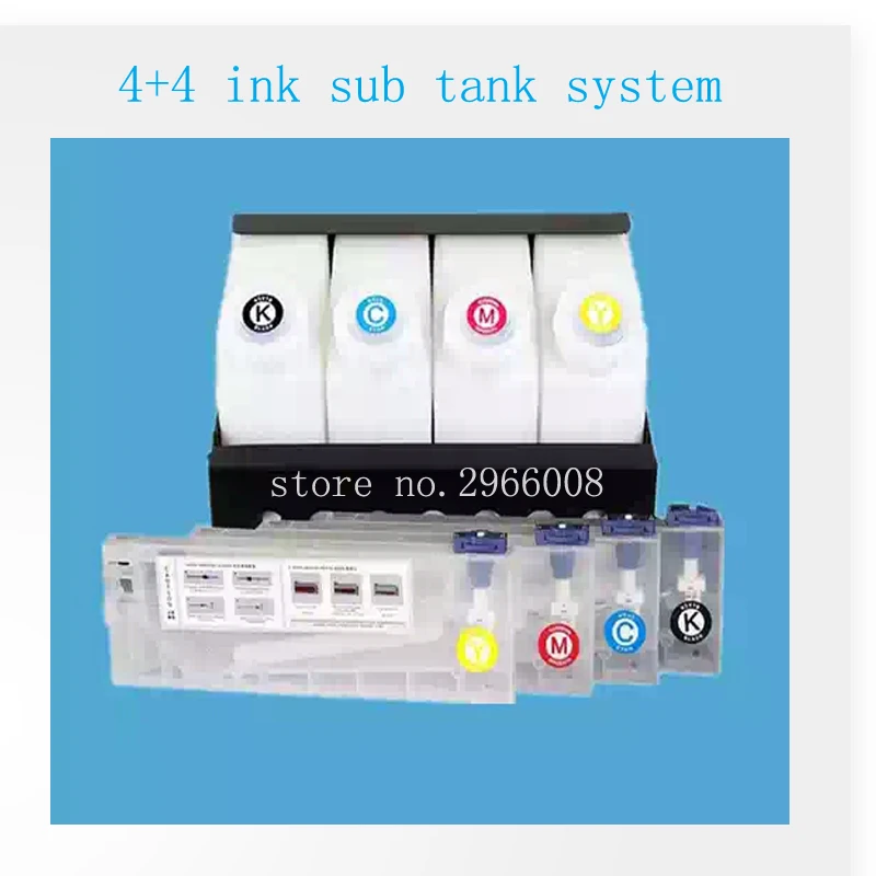 4 color solvent ink  bottle sub tank system for 4 color bulk ink system 4 piece sub tank with metal station and ink tube connect