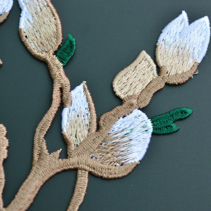 Exquisite water soluble flower large patch magnolia complete embroidery applique high-end decorative long trench flower patch