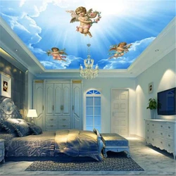 Custom Ceiling 3d Wallpapers European style angel under the zenith Living Room Hotels gold luxury Ceiling Papel De Parede mural