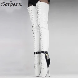 Sorbern Plus Size buty damskie na kolanach buty damskie duże zasznurowane damskie baletki buty na cienkim obcasie 18CM/7 ''Party Boot