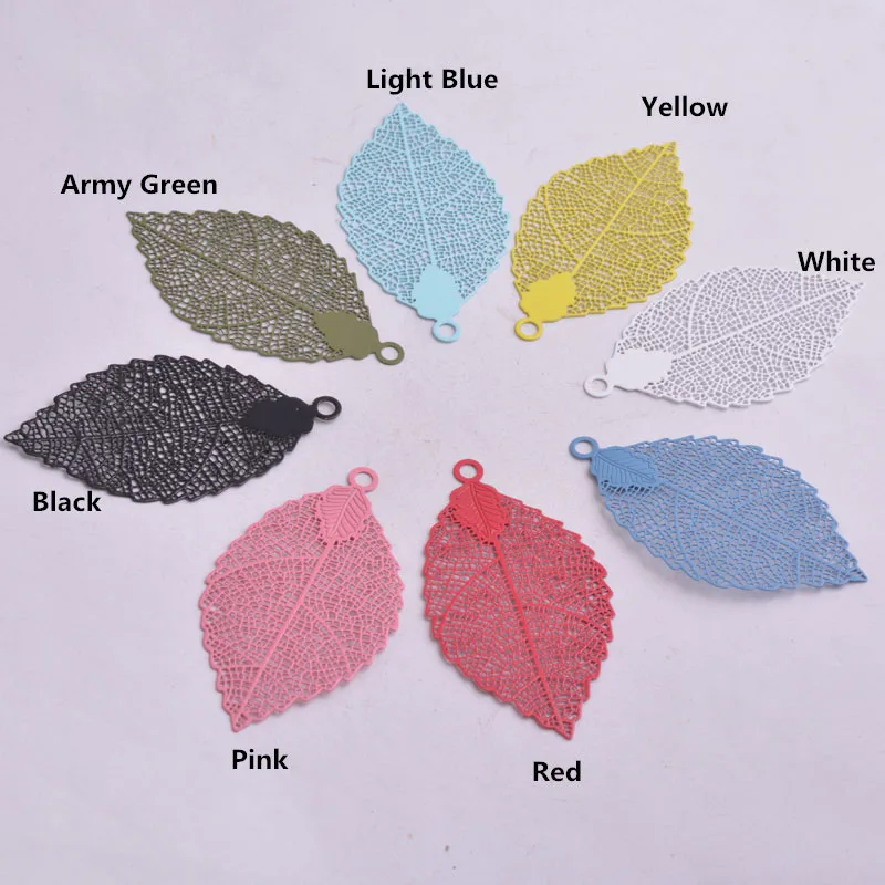 30 Stück/Set AA2234 Bunte große Blattanhänger aus Messing, große Ohrring-DIY-Anhänger, filigrane Schmuckherstellung – Detail 1