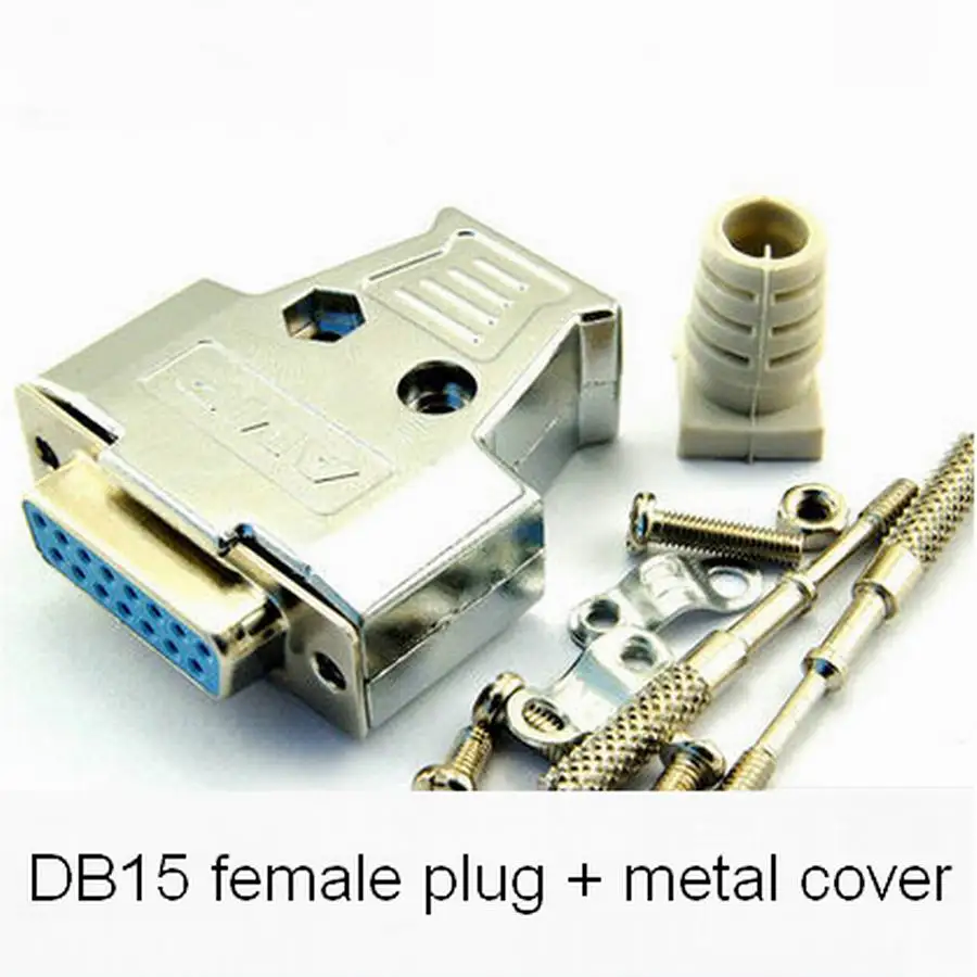 Sample 1set DB15 Male Female Plug with Metal Cover DB 15P Plugs Jack Adapter Connector 2 Rows Wire Solder Type