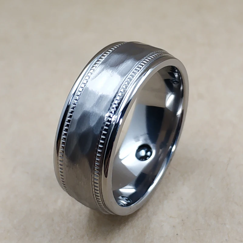 8mm Pure Titanium Rings for Men Women with Healthy  Germanium Stone Inlay Matte Hammer Finished Fashion Design Full Size