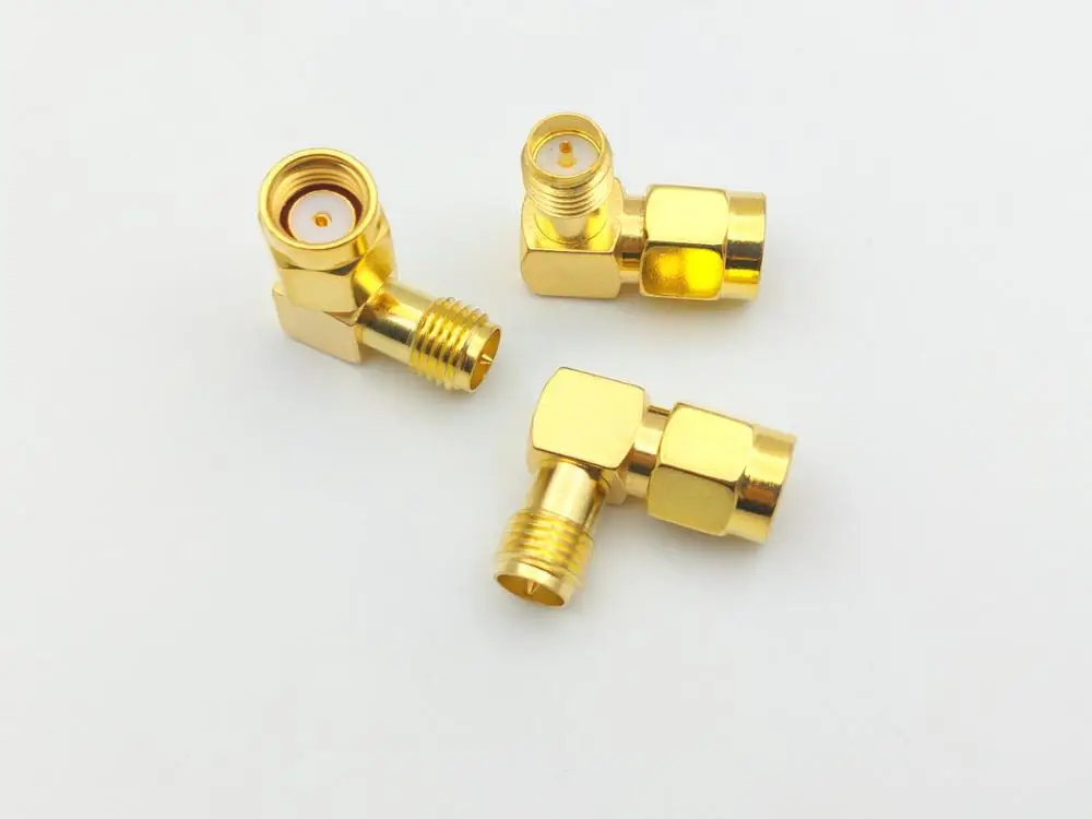 100pcs copper RP-SMA male jack center to RP-SMA female right angle adapter