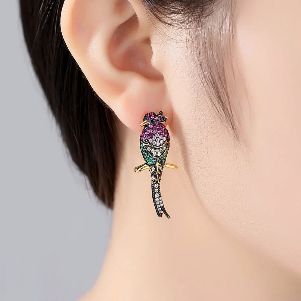 LUOTEEMI Luxury Vivid Parrot Bird Fashion Drop Long Earrings For Women Animal Cute Chic Personality Gifts Bijoux Jewellery Party