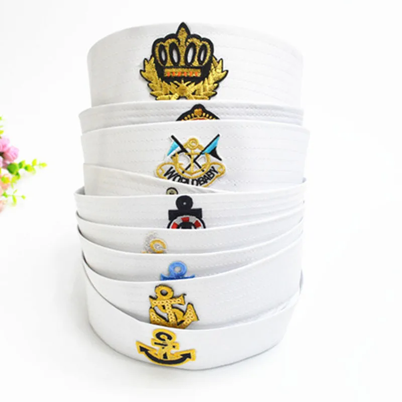 Military Hats For Adult Sailors Captain White Hat Navy Marine Cap Anchor Sea Boating Kids Children Party Cosplay Festival Hat