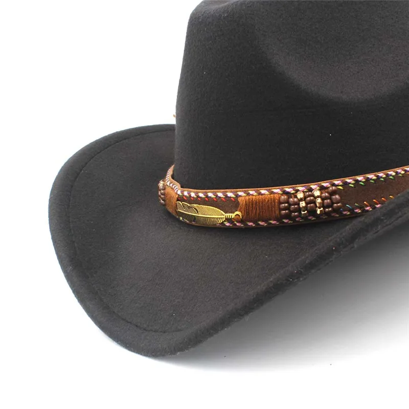 Women's Men's Wool Western Cowboy Hat For Gentleman Lady Winter Autumn Jazz Cowgirl Cloche Sombrero Caps 2 Big Size